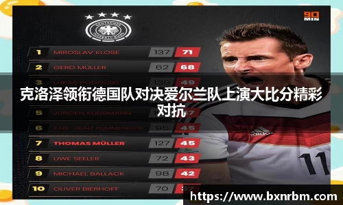 克洛泽领衔德国队对决爱尔兰队上演大比分精彩对抗